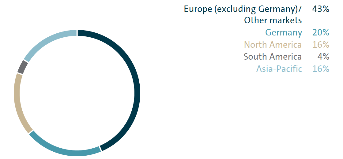 Share of sales revenue by market 2016 (pie chart)