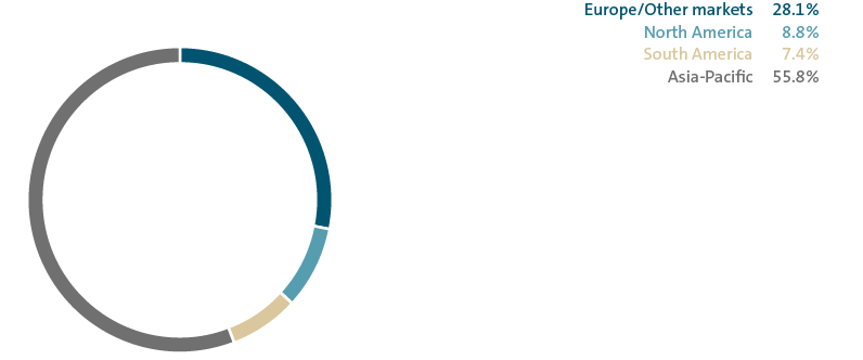 Delivieries by market &ndash; Volkswagen (pie chart)
