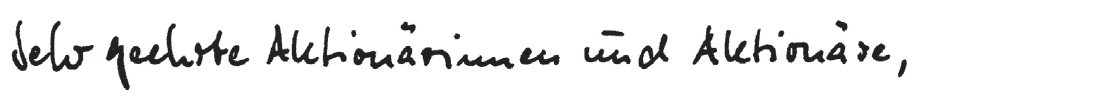 Sehr geehrte Aktion&auml;rinnen und Aktion&auml;re (Handschrift)