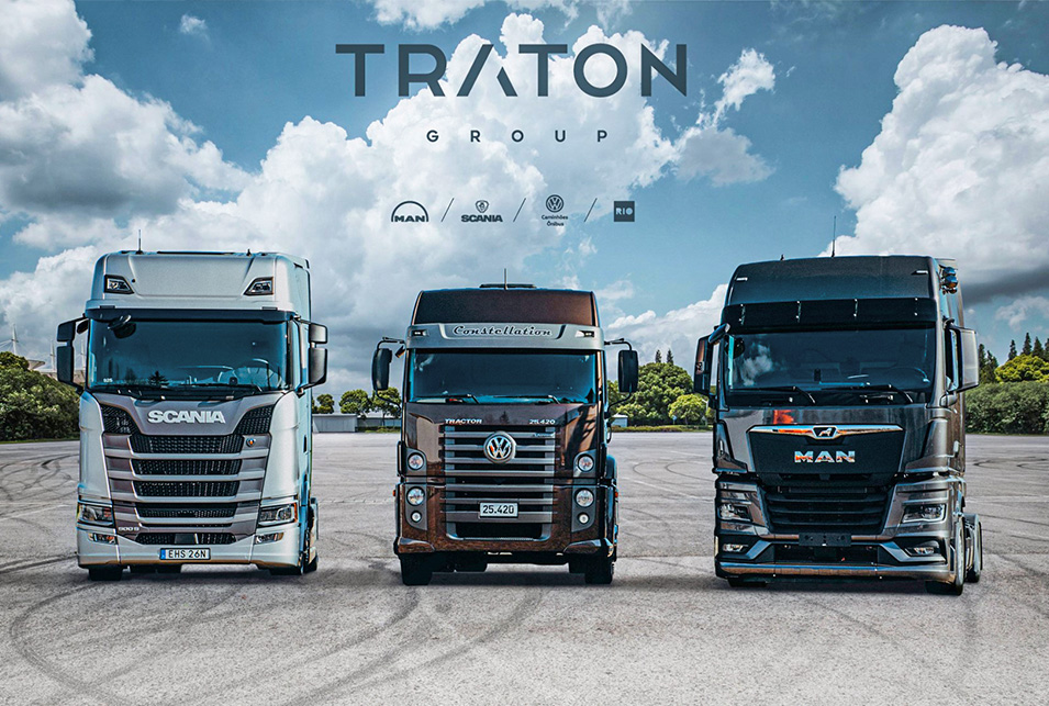 TRATON GROUP drei Lkw auf Asphalt (Foto)